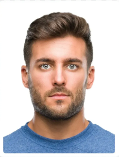 Exemple de photo d’identité : portrait net, face caméra, fond clair